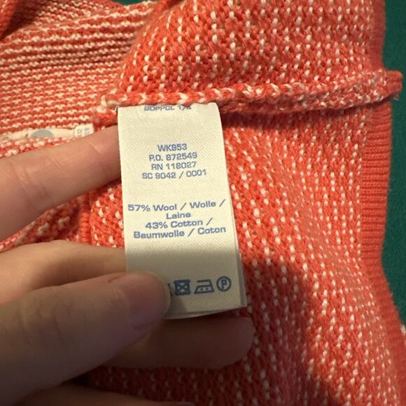 Boden Wool-Cotton Textured Cowl Neck Sweater - UK 12 / US 8 - Coral/White - Picture 7 of 8